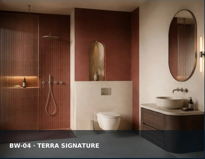 BW-04 Terra Signature – warme Badwelt in erdigen Farbtönen und Holz
